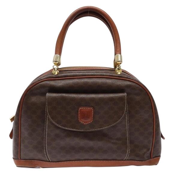 CELINE Macadam Canvas Hand Bag Pvc Leather Brown Gold - Picture 2 of 13